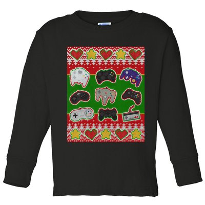 Christmas Retro Video Game Controllers Ugly Sweater Toddler Long Sleeve Shirt