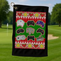 Christmas Retro Video Game Controllers Ugly Sweater Golf Towel