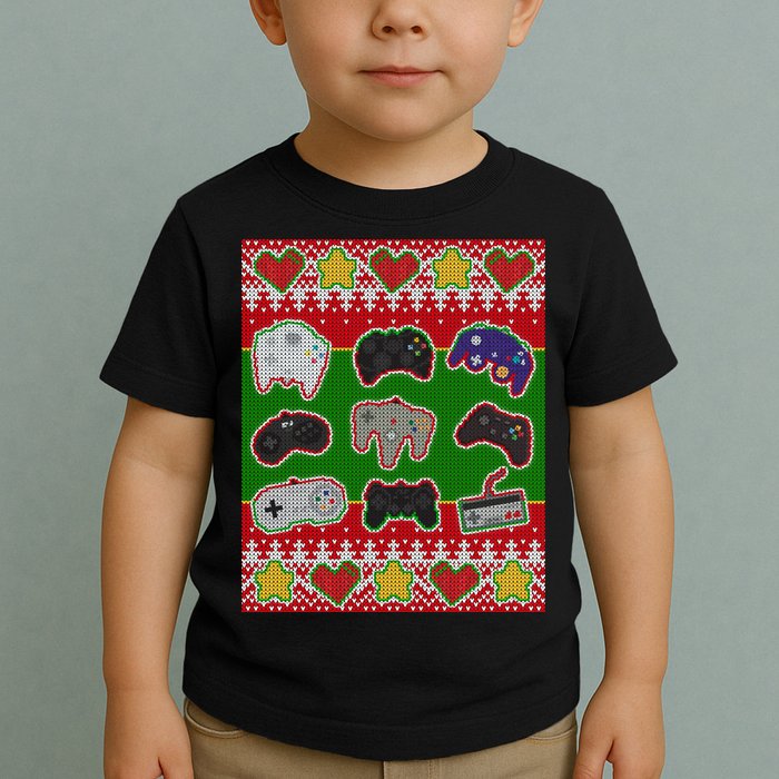 Christmas Retro Video Game Controllers Ugly Sweater Toddler T-Shirt