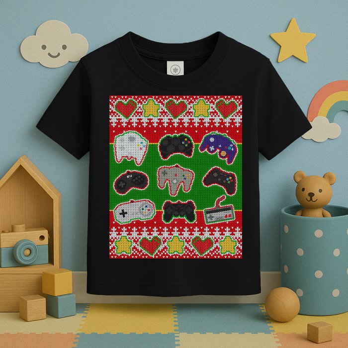 Christmas Retro Video Game Controllers Ugly Sweater Toddler T-Shirt