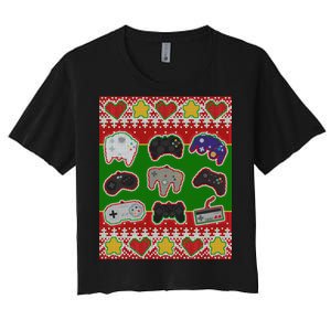 Christmas Retro Video Game Controllers Ugly Sweater Women's Crop Top Tee