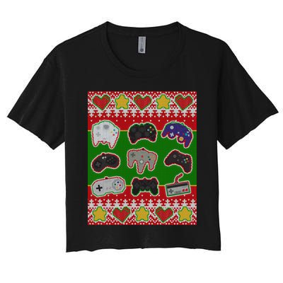 Christmas Retro Video Game Controllers Ugly Sweater Crop Top