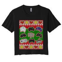 Christmas Retro Video Game Controllers Ugly Sweater Crop Top