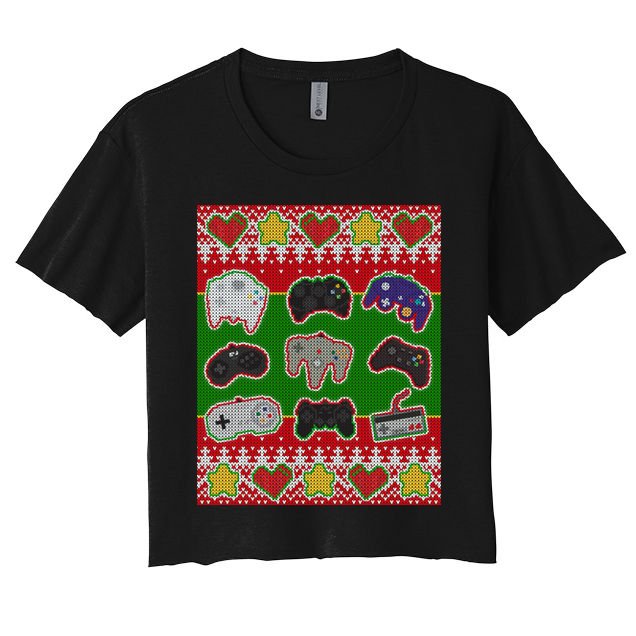 Christmas Retro Video Game Controllers Ugly Sweater Crop Top