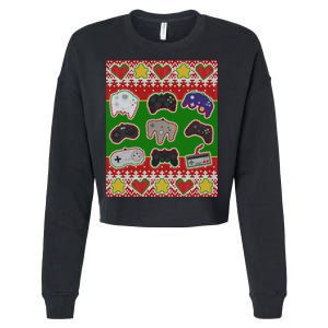 Christmas Retro Video Game Controllers Ugly Sweater Cropped Pullover Crew