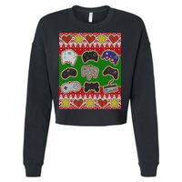 Christmas Retro Video Game Controllers Ugly Sweater Cropped Pullover Crew