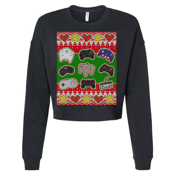 Christmas Retro Video Game Controllers Ugly Sweater Cropped Pullover Crew