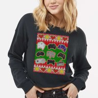 Christmas Retro Video Game Controllers Ugly Sweater Cropped Pullover Crew