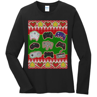 Christmas Retro Video Game Controllers Ugly Sweater Ladies Long Sleeve Shirt