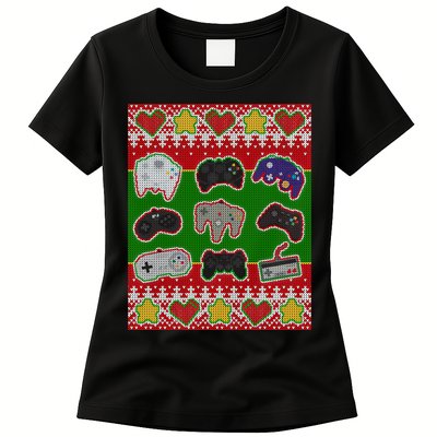 Christmas Retro Video Game Controllers Ugly Sweater Womens T-Shirt