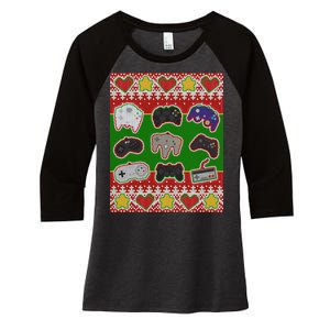 Christmas Retro Video Game Controllers Ugly Sweater Women's Tri-Blend 3/4-Sleeve Raglan Shirt