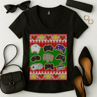 Christmas Retro Video Game Controllers Ugly Sweater Women's V-Neck T-Shirt
