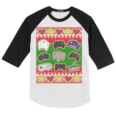 Christmas Retro Video Game Controllers Ugly Sweater Kids Colorblock Raglan Jersey