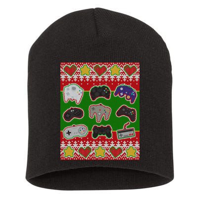 Christmas Retro Video Game Controllers Ugly Sweater Short Acrylic Beanie