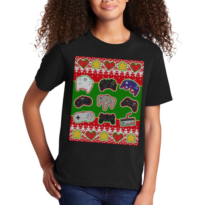 Christmas Retro Video Game Controllers Ugly Sweater Kids T-Shirt