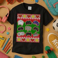 Christmas Retro Video Game Controllers Ugly Sweater Kids T-Shirt
