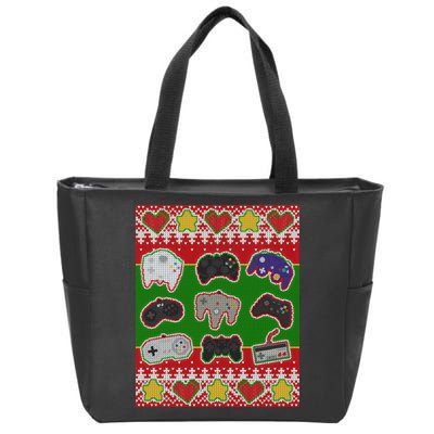 Christmas Retro Video Game Controllers Ugly Sweater Zip Tote Bag