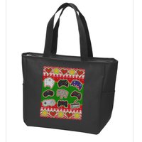 Christmas Retro Video Game Controllers Ugly Sweater Zip Tote Bag
