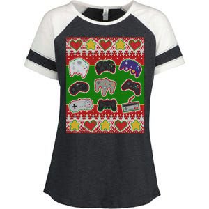 Christmas Retro Video Game Controllers Ugly Sweater Enza Ladies Jersey Colorblock Tee