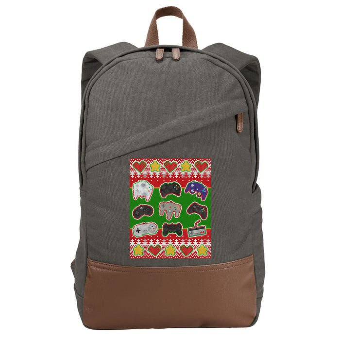 Christmas Retro Video Game Controllers Ugly Sweater Cotton Canvas Backpack