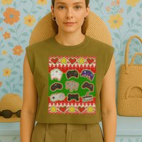 Christmas Retro Video Game Controllers Ugly Sweater Garment-Dyed Women's Muscle Tee