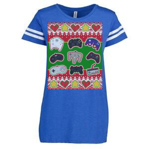 Christmas Retro Video Game Controllers Ugly Sweater Enza Ladies Jersey Football T-Shirt