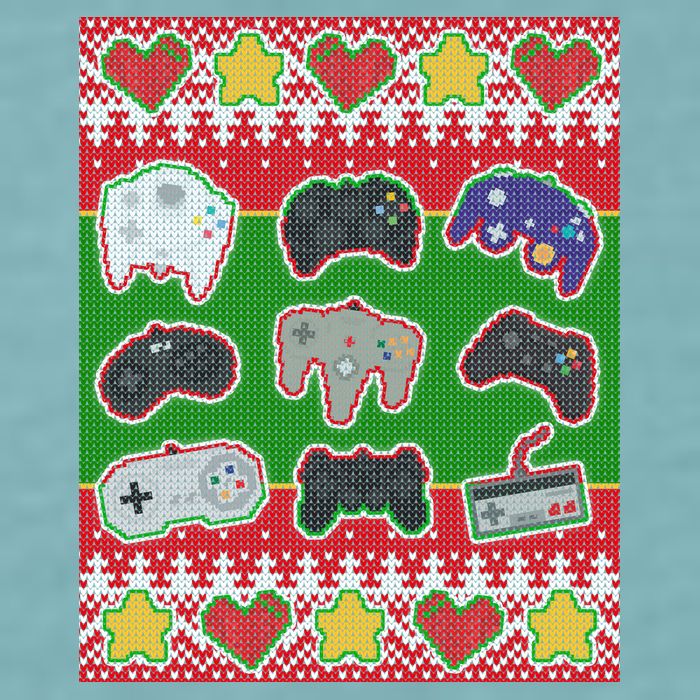 Christmas Retro Video Game Controllers Ugly Sweater Sueded Cloud Jersey T-Shirt