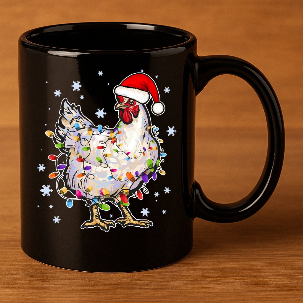 Christmas Santa Chicken 11oz C Handle Ceramic Mug
