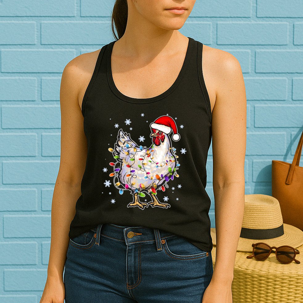 Christmas Santa Chicken Womens Tank Top