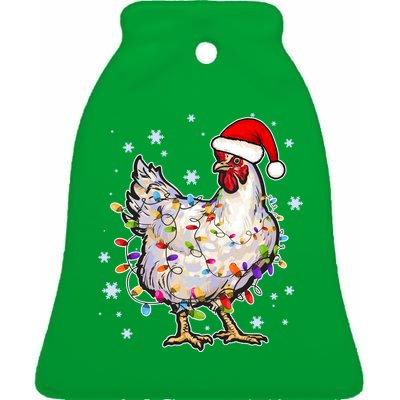 Christmas Santa Chicken Ceramic Bell Ornament