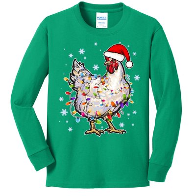 Christmas Santa Chicken Kids Long Sleeve Shirt