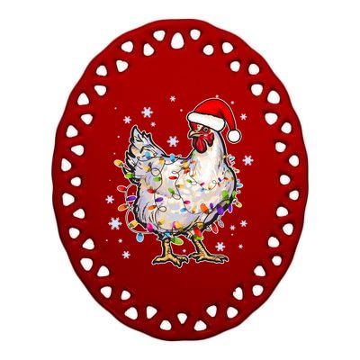 Christmas Santa Chicken Ceramic Oval Ornament