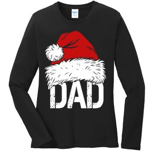 Christmas Santa Hat Dad Ladies Long Sleeve Shirt