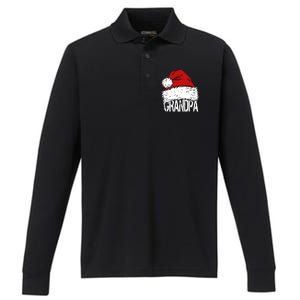 Christmas Santa Hat Grandpa Performance Long Sleeve Polo