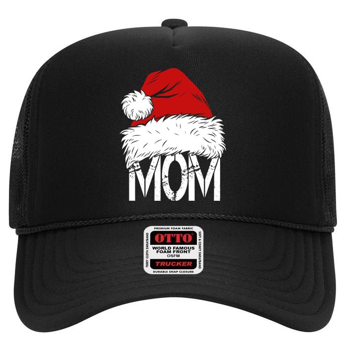 Christmas Santa Hat Mom High Crown Mesh Back Trucker Hat