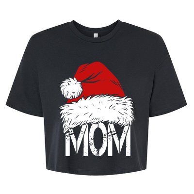 Christmas Santa Hat Mom Bella+Canvas Jersey Crop Tee