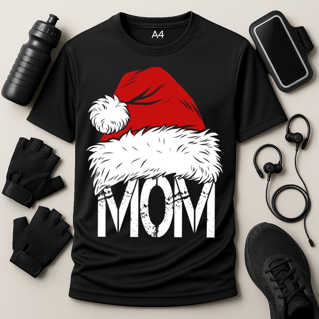 Christmas Santa Hat Mom Cooling Performance Crew T-Shirt