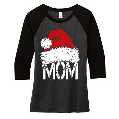 Christmas Santa Hat Mom Women's Tri-Blend 3/4-Sleeve Raglan Shirt