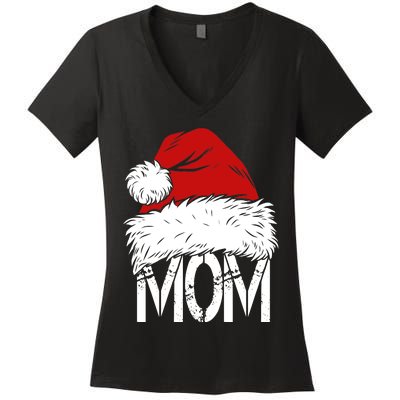 Christmas Santa Hat Mom Women's V-Neck T-Shirt