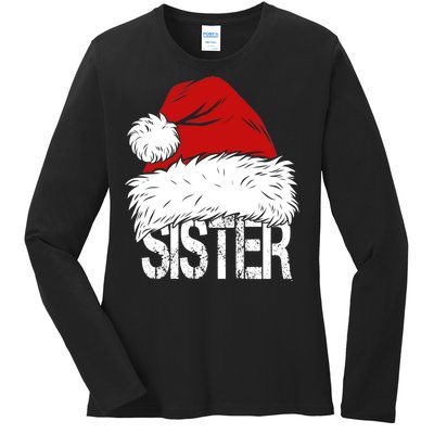 Christmas Santa Hat Sister Ladies Long Sleeve Shirt