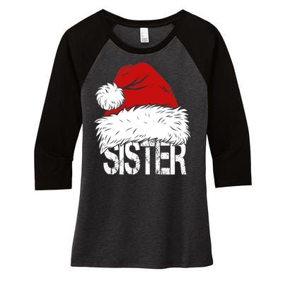 Christmas Santa Hat Sister Women's Tri-Blend 3/4-Sleeve Raglan Shirt