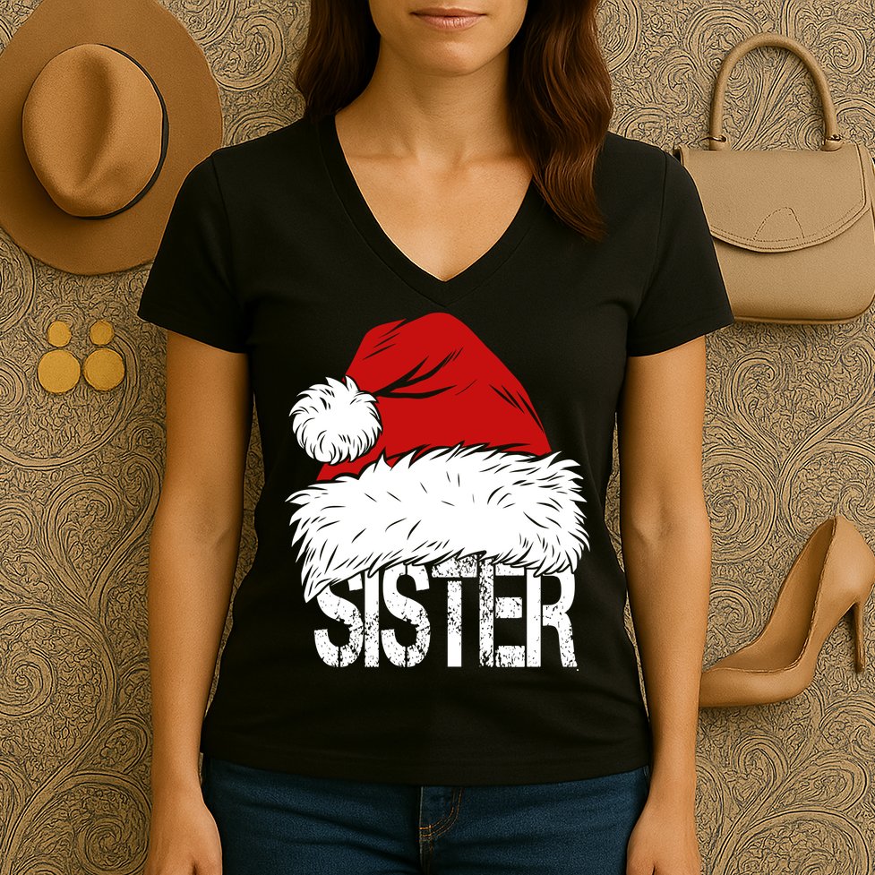 Christmas Santa Hat Sister Women's V-Neck T-Shirt