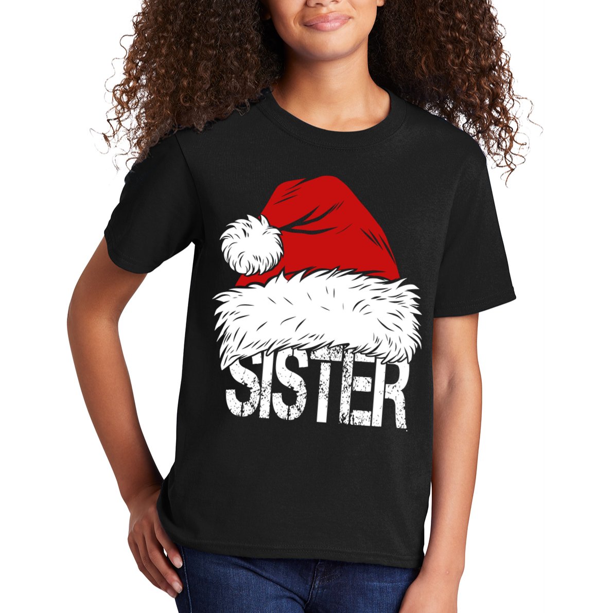 Christmas Santa Hat Sister Kids T-Shirt