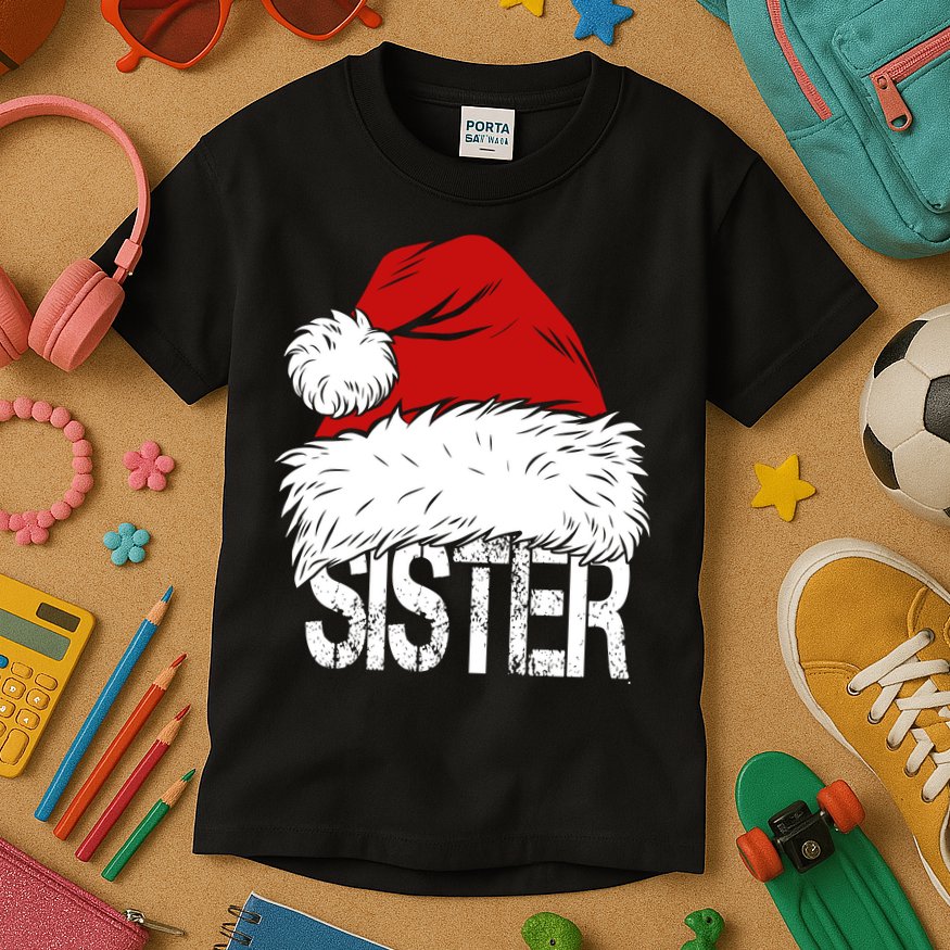 Christmas Santa Hat Sister Kids T-Shirt