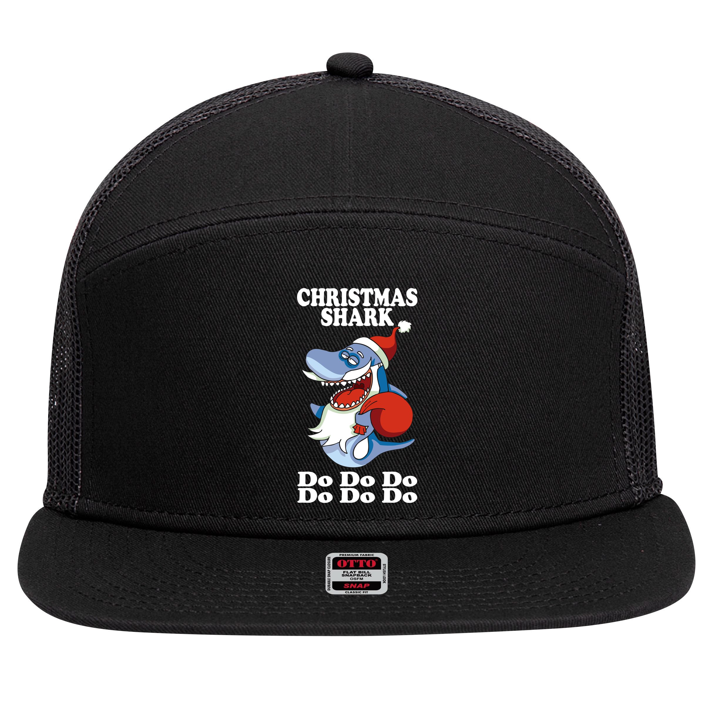 Christmas Santa Shark Do Do Do 7 Panel Mesh Trucker Snapback Hat