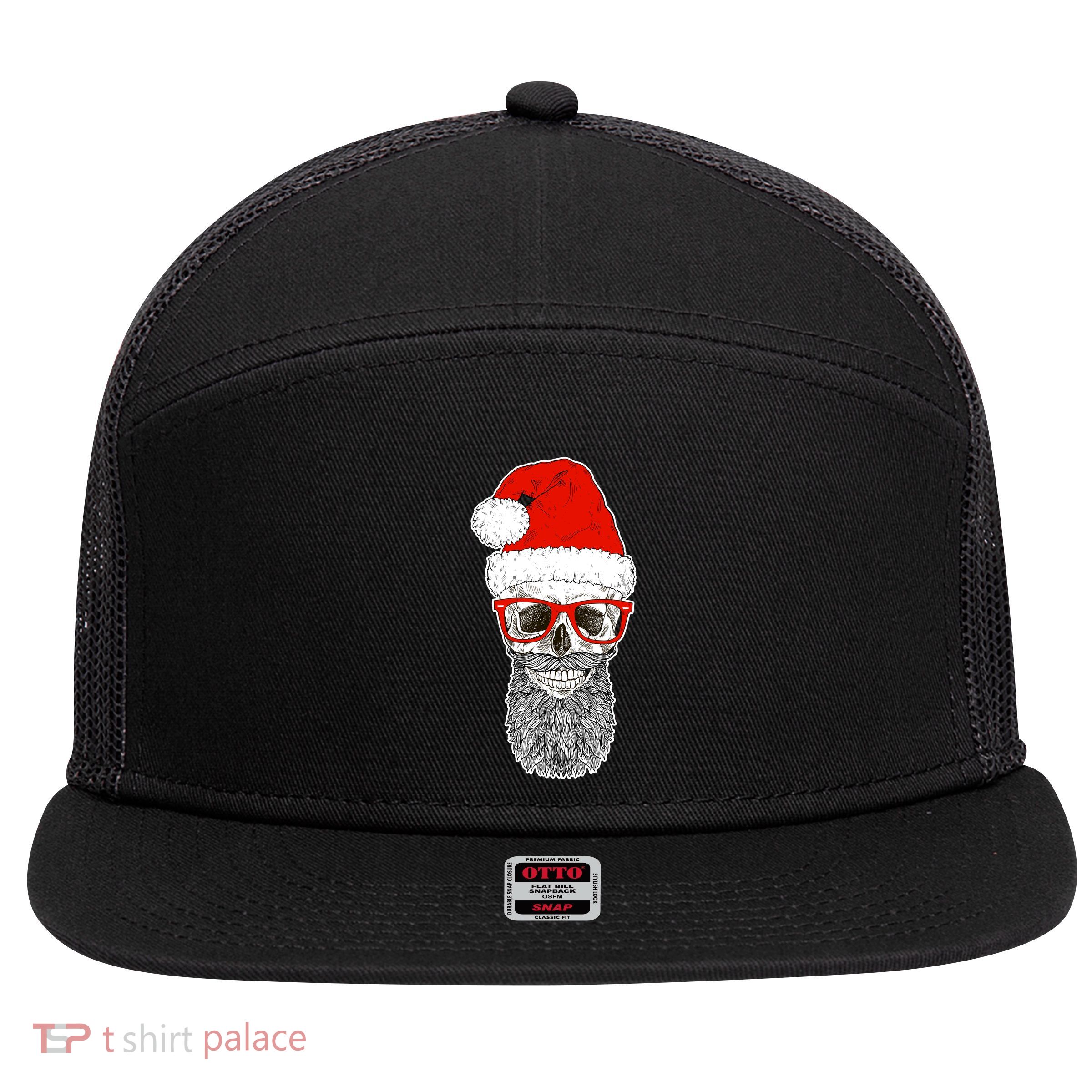 Christmas Santa Skull 7 Panel Mesh Trucker Snapback Hat