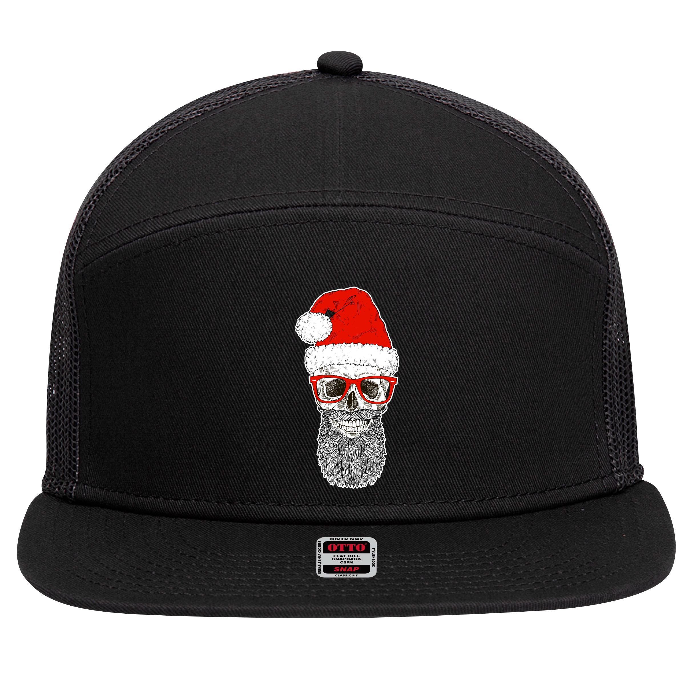 Christmas Santa Skull 7 Panel Mesh Trucker Snapback Hat