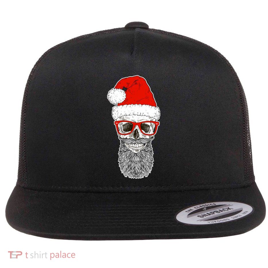 Christmas Santa Skull Flat Bill Trucker Hat