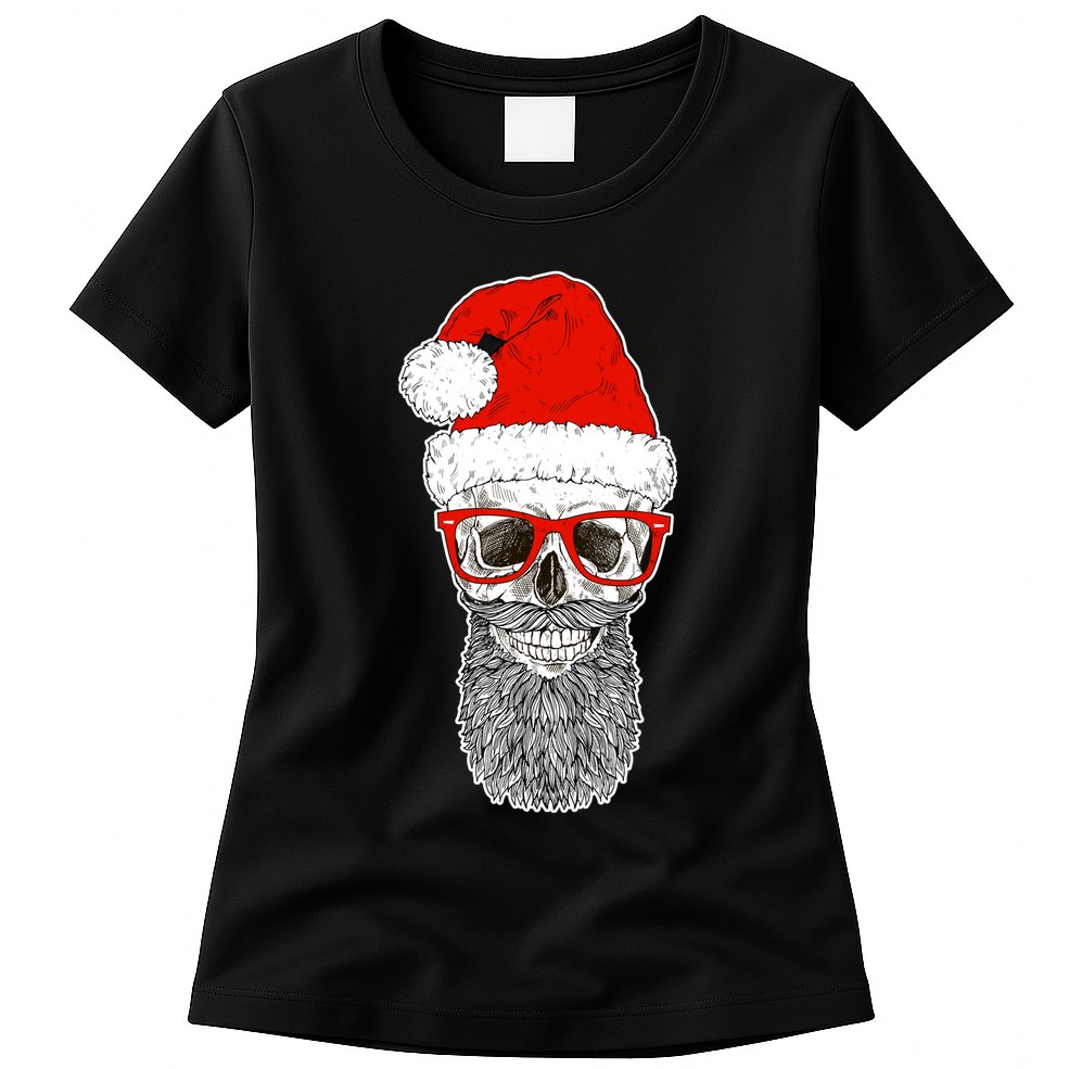 Christmas Santa Skull Womens T-Shirt