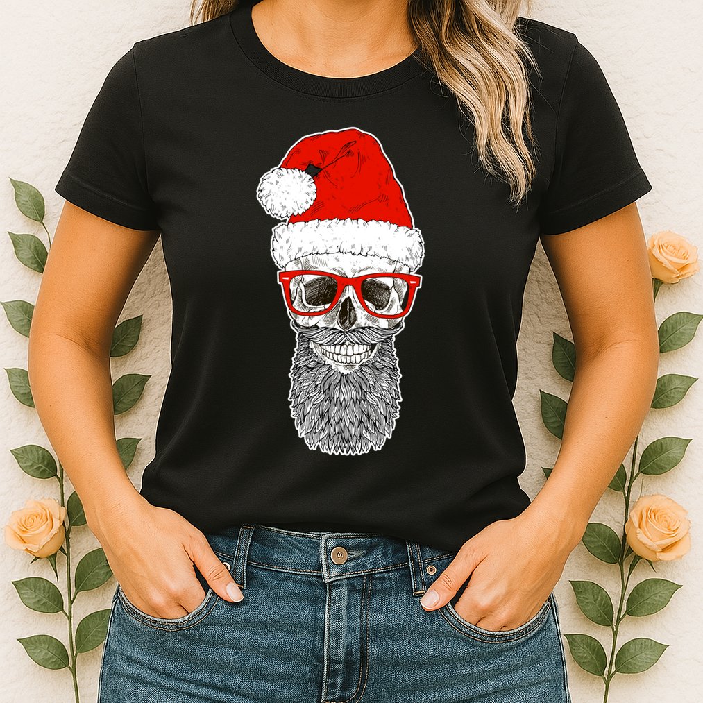 Christmas Santa Skull Womens T-Shirt